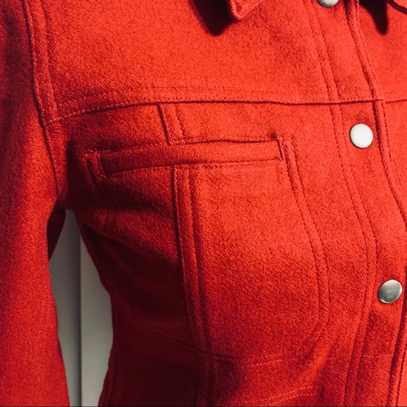Express Red Collared Snap Button Wool Jacket - Picture 3 of 14